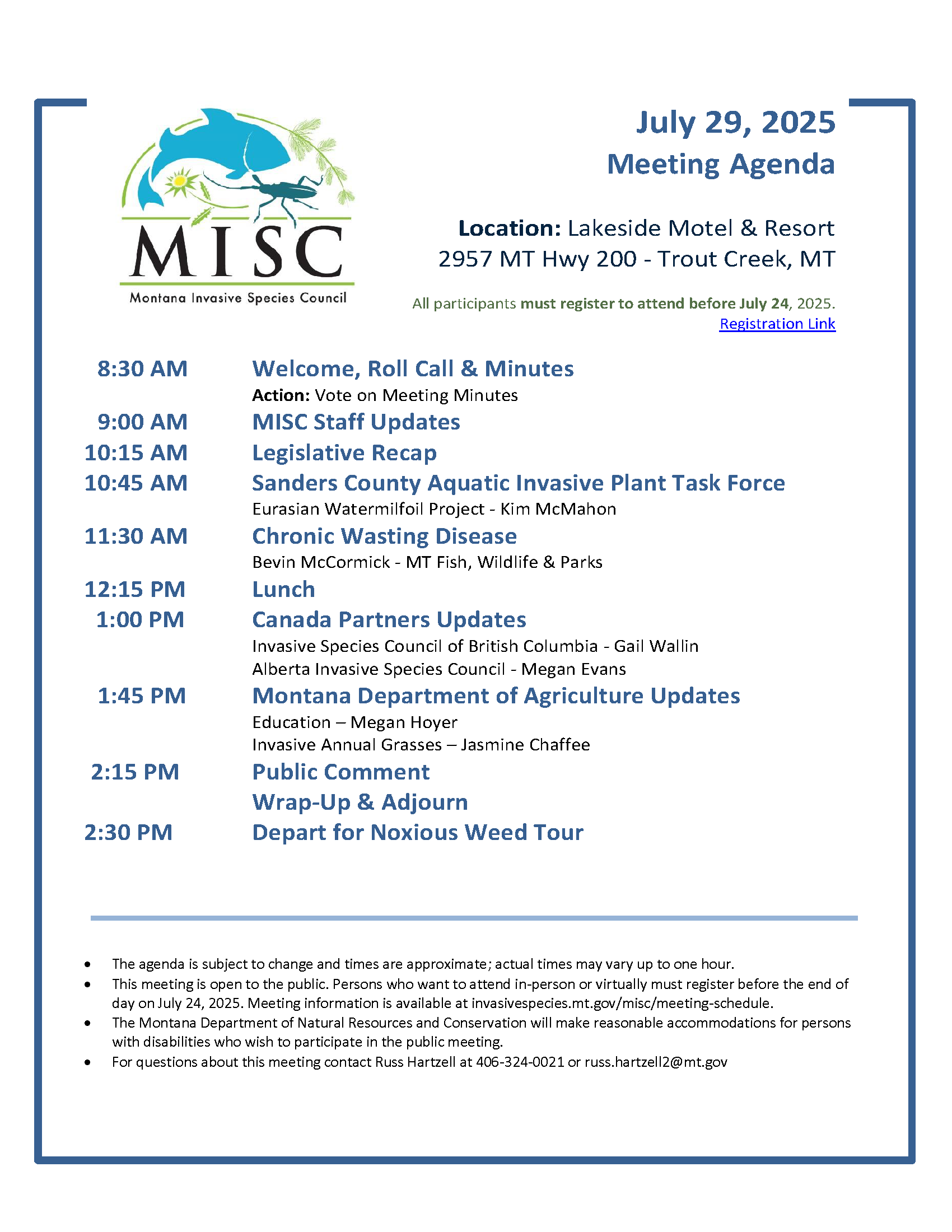July Meeting Agenda